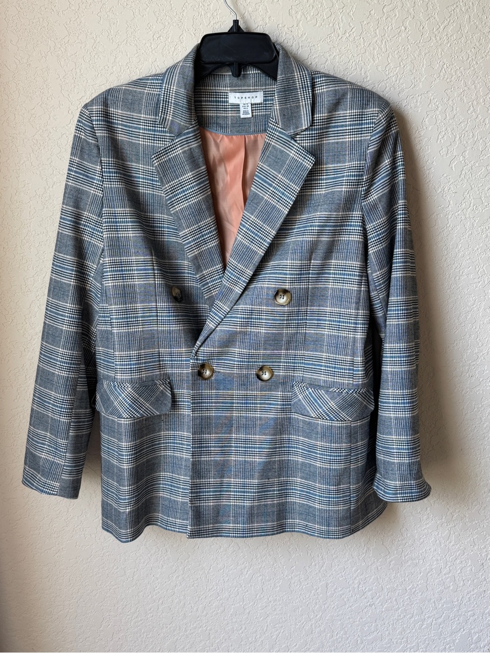 Topshop Checked Double-Breasted Blazer Jacket - Gray Plaid - Picture 3 of 5